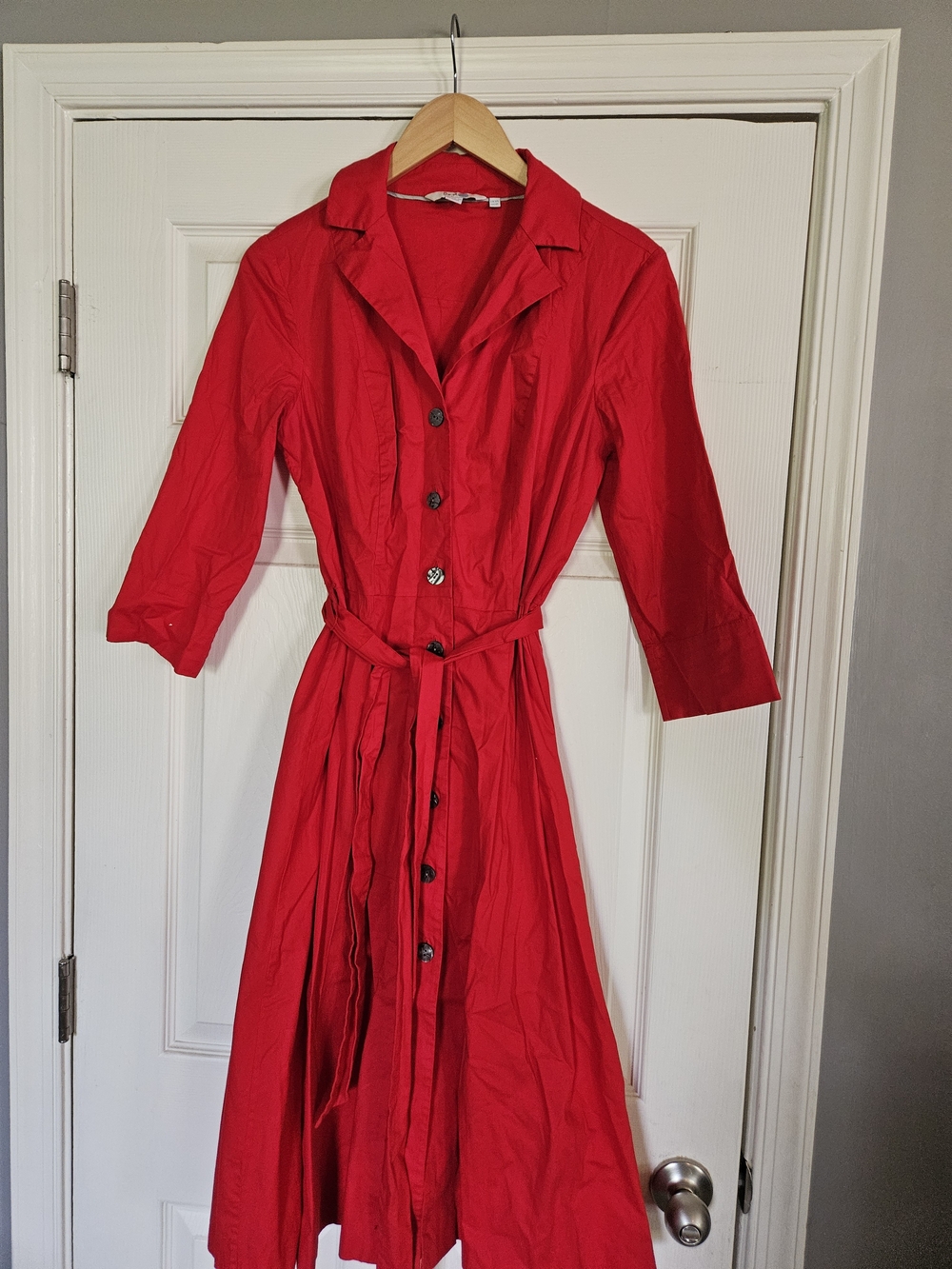 Boden Red Button-Front Midi Shirt Dress, Size 8 Long